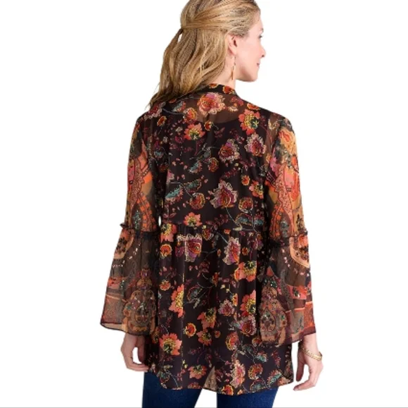 Soft Surroundings Asteria Beaded Sequin Tunic Top Varenna Plum Mixed Floral Sz S - Picture 4 of 16